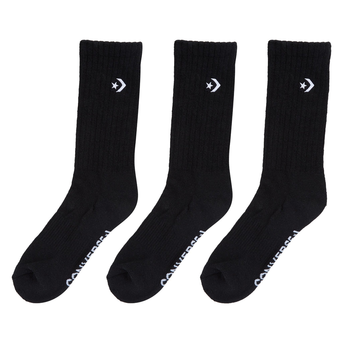 Cons Socks 3 Pack Black Crew Size 6 10 Star Chevron Converse Skateboard Sox