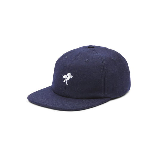 Cortina Cap Pegasus Melton Wool Navy 6 Panel Strapback Skateboard Hat