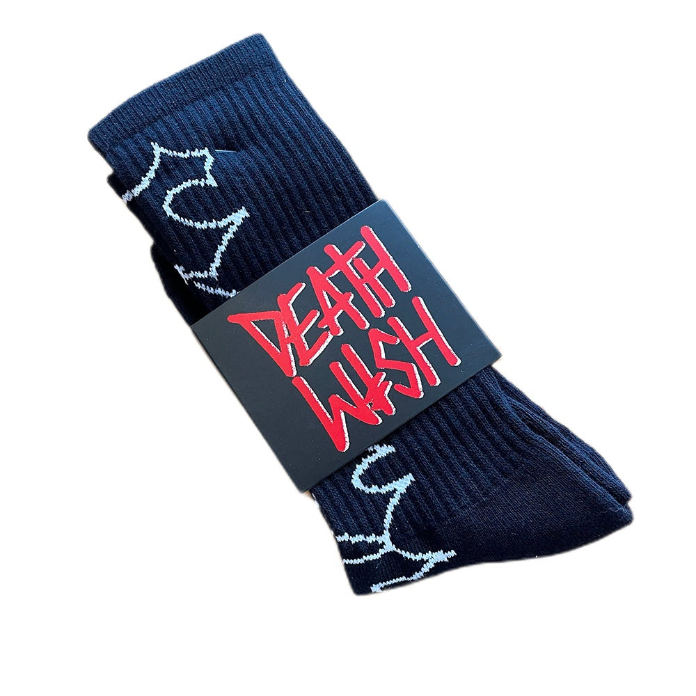 Deathwish Socks Heavy Black Crew OSFM Skateboard Sox