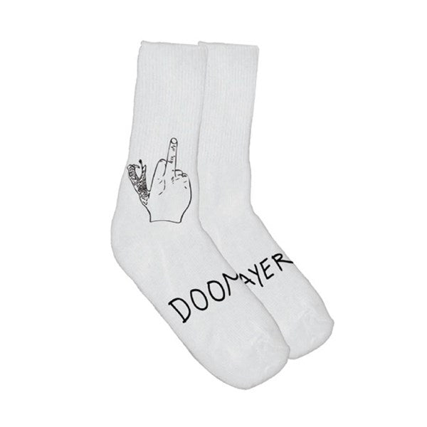 Doom Sayers Club Socks Middle Finger White Black SIZE 7-11 Crew Skateboard Sox