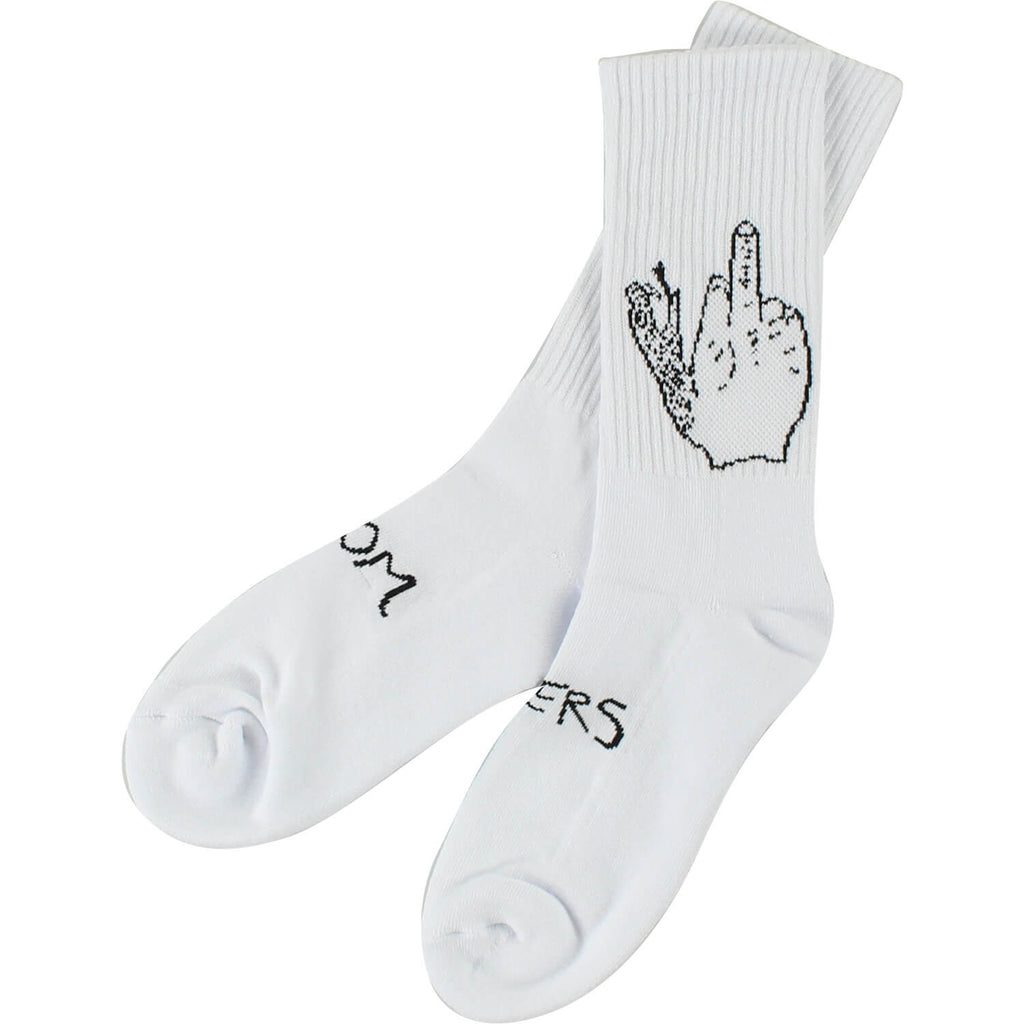 Doom Sayers Club Socks Middle Finger White Black Size 7 11 Crew Skateboard Sox