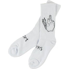 Doom Sayers Club Socks Middle Finger White Black Size 7 11 Crew Skateboard Sox