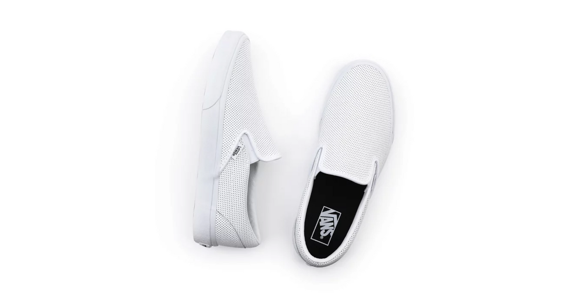 Vans Shoes Classic Slip On Perf Leather White Us Size Skateboard Sneakers