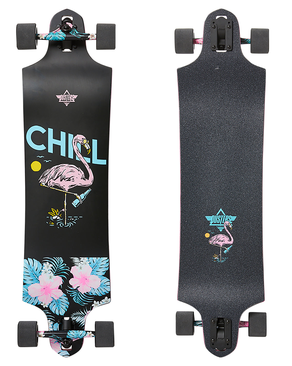 Dusters Complete Chill 38 Black Longboard Drop Thru Skateboard