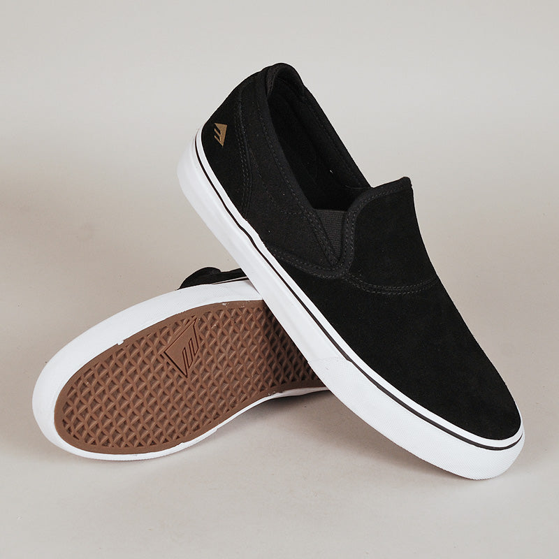 Emerica Shoes Wino G6 Slip On Black White Gold Skateboard Sneakers