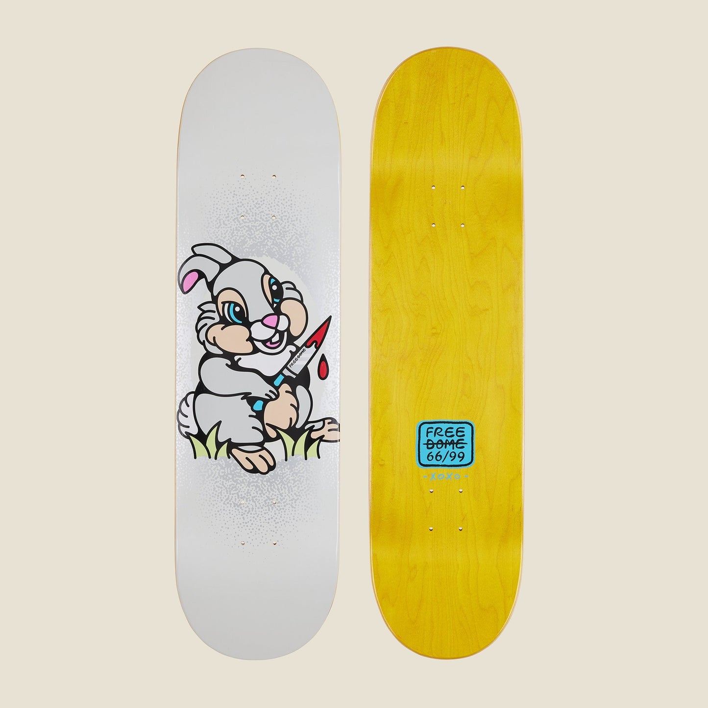 FREE DOME 66/99 Skateboard Deck Killer Bunny 8.25"