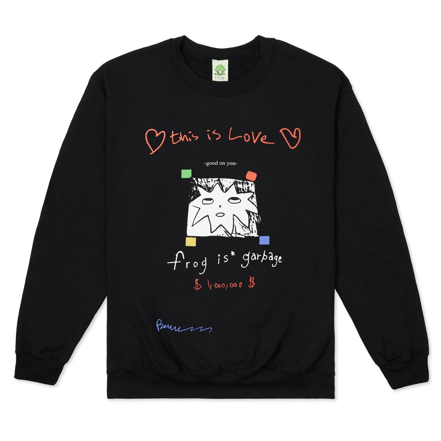 Frog Skateboards Crew Frog Is Garbage CREWNECK BLACK Fleece Jumper