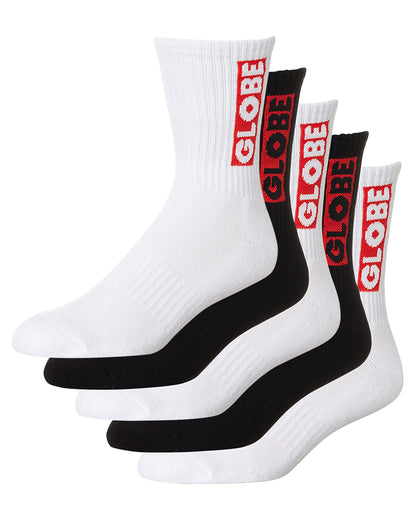 Globe Socks 5 Pack Bar Assorted Crew Size 7-11 Skateboard Sox