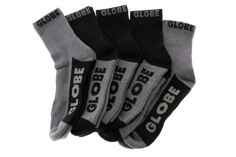 Globe Socks 5 Pack Black Grey Crew Black Grey Size 7 11 Skateboard Sox