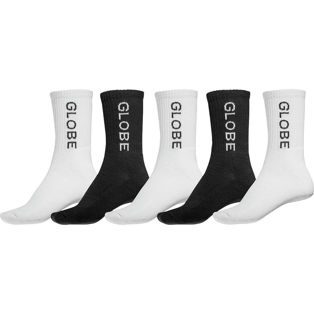 Globe Socks 5 Pack Cremorne Crew White Black SIZE 7-11 Skateboard Sox