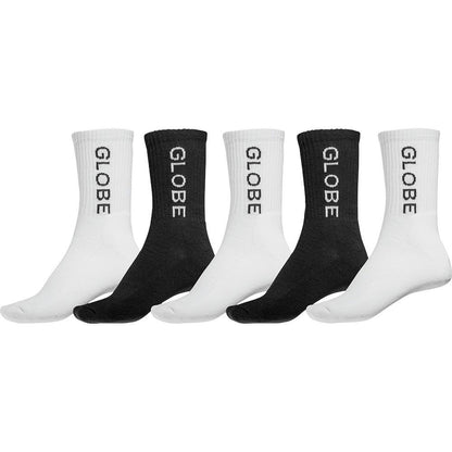 Globe Socks 5 Pack Cremorne Crew White Black SIZE 7-11 Skateboard Sox