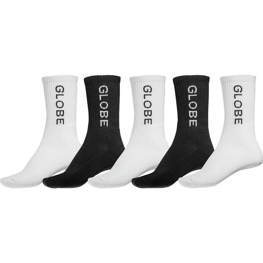 Globe Socks 5 Pack Cremorne Crew White Black SIZE 7-11 Skateboard Sox
