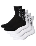 Globe Socks 5 Pack Cremorne Crew White Black Size 7 11 Skateboard Sox