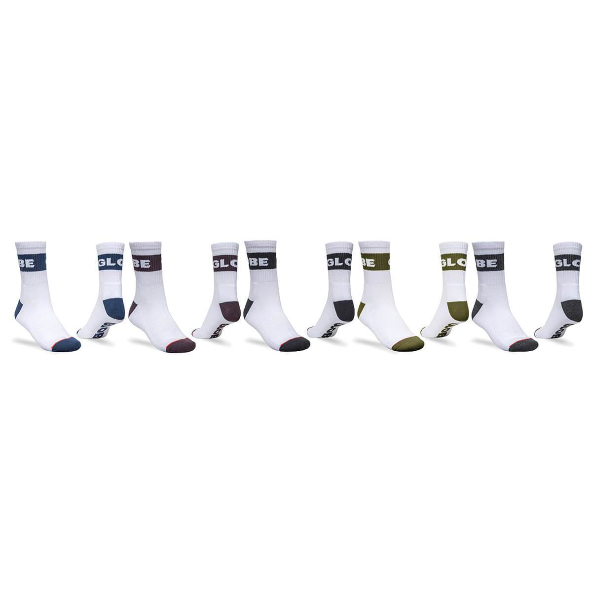 Globe Socks 5 Pack Horizons Crew White Assorted Size 7-11 Skateboard Sox