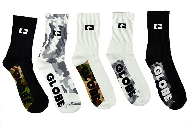Globe Socks 5 Pack Malcom Crew Camo Size 7 11 Skateboard Sox