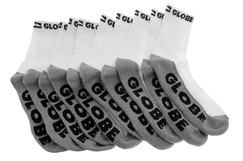 Globe Socks 5 Pack Quarter White Grey Crew Size 7 11 Skateboard Sox