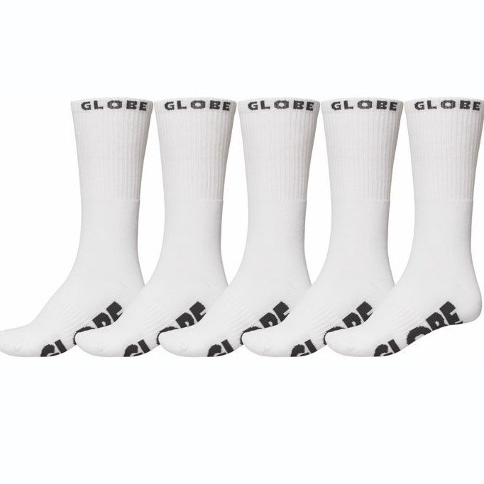 Globe Socks 5 Pack Whiteout Crew White Size 7 11 Skateboard Sox