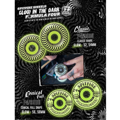Spitfire Wheels F4 Glow In The Dark Classic Swirl 52mm 99d Formula Four