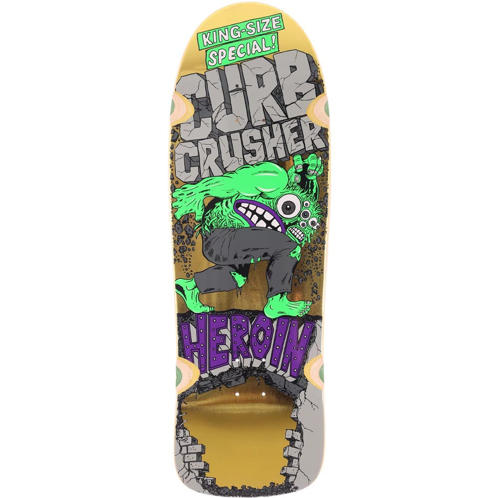 Heroin Skateboard Deck Curb Crusher XL Gold Foil 10.38" With Wheel Wells