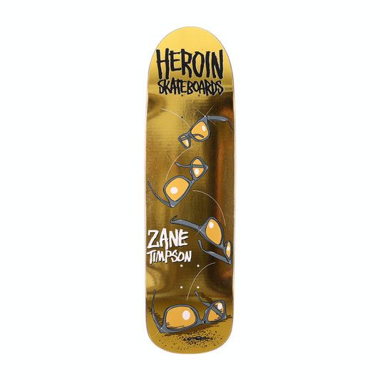 Heroin Skateboard Deck Zane Timpson Glasses Gold 9" Shaped