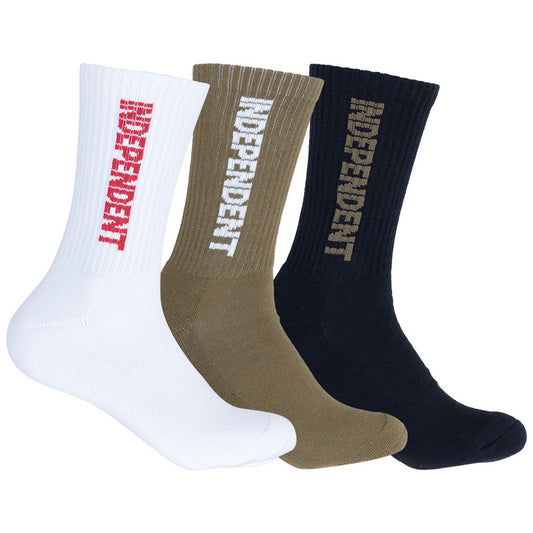 Indy Socks 3 Pack ITC Grind Crew White-GRV-Black Size 6-12 Independent Skate Sox