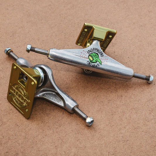 Indy Skateboard Trucks 144 Hawk Transmission Silver Green Hollow 8.25"