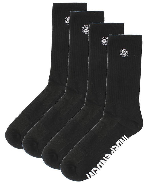 Indy Socks 4 Pack CROSS Embroidery BLACK Size 6-10 Independent Skateboard Sox