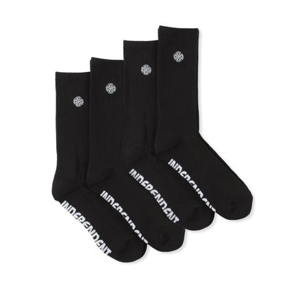 Indy Socks 4 Pack CROSS Embroidery BLACK Size 6-10 Independent Skateboard Sox