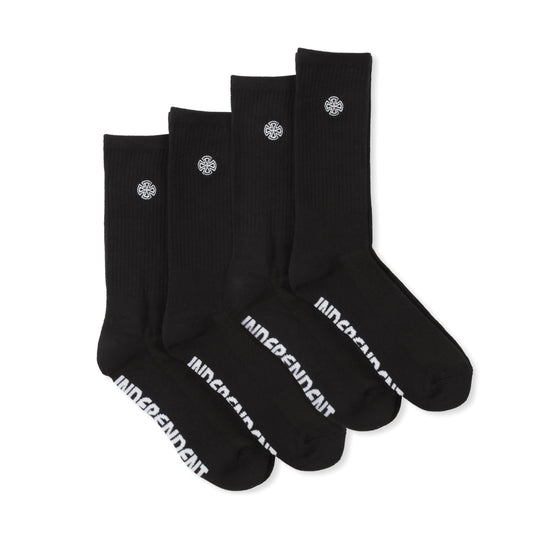 Indy Socks 4 Pack CROSS Embroidery BLACK Size 6-10 Independent Skateboard Sox