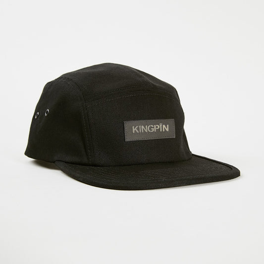 Kingpin Skate Supply Cap 5 Panel Stealth Box Patch Black Skateboard Camper Hat