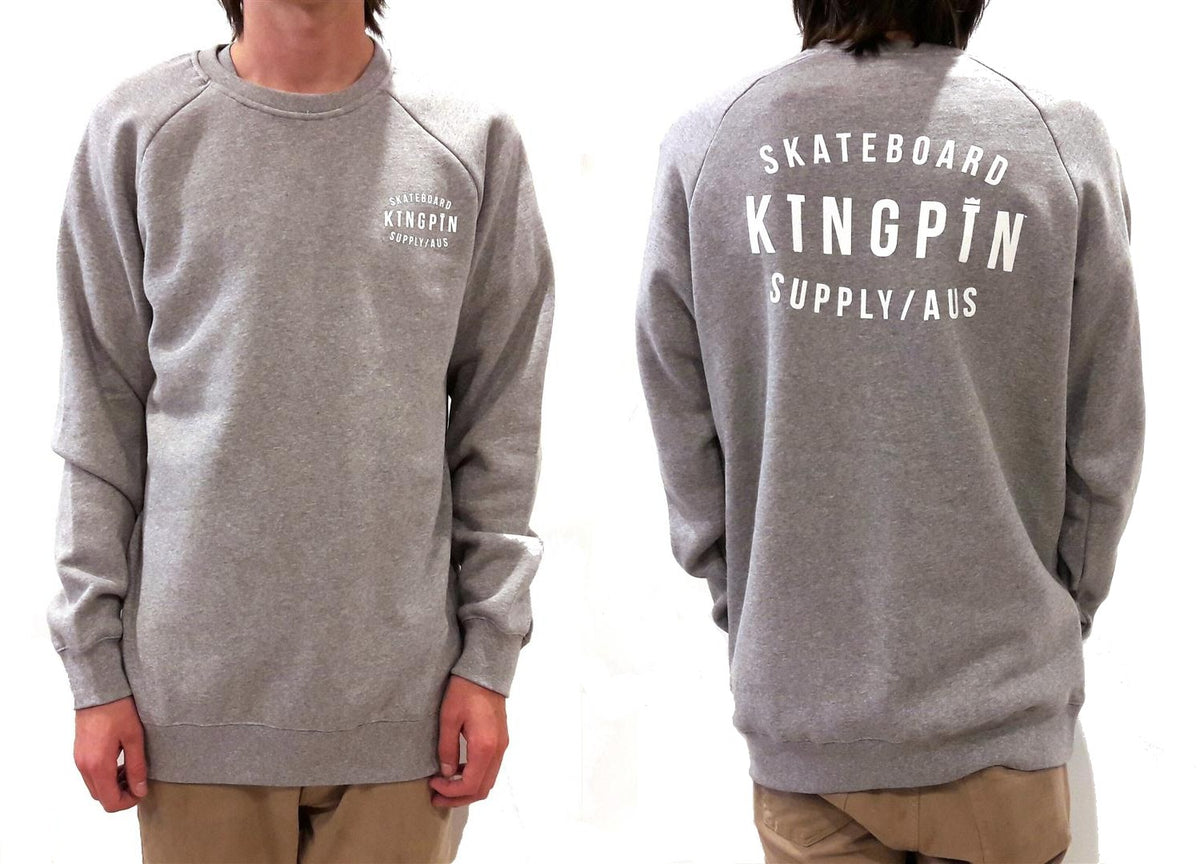 Kingpin Skate Supply Crew Retro Heather Grey Skateboard Jumper Sweater Pullover