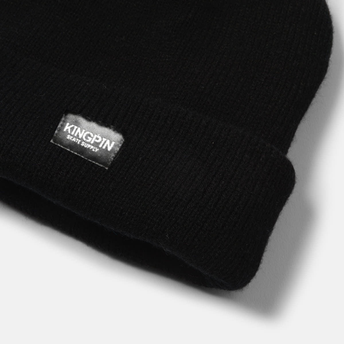 Kingpin Skate Supply Fishermans Beanie Label Black Skateboard Hat