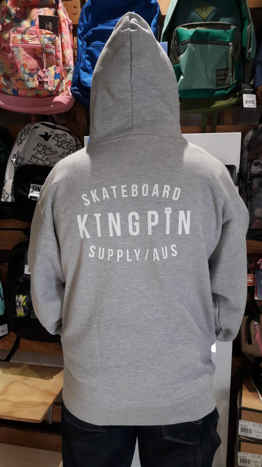 KINGPIN Skate Supply Hood Retro Heather Grey Skateboard Hoody Pullover Hoodie