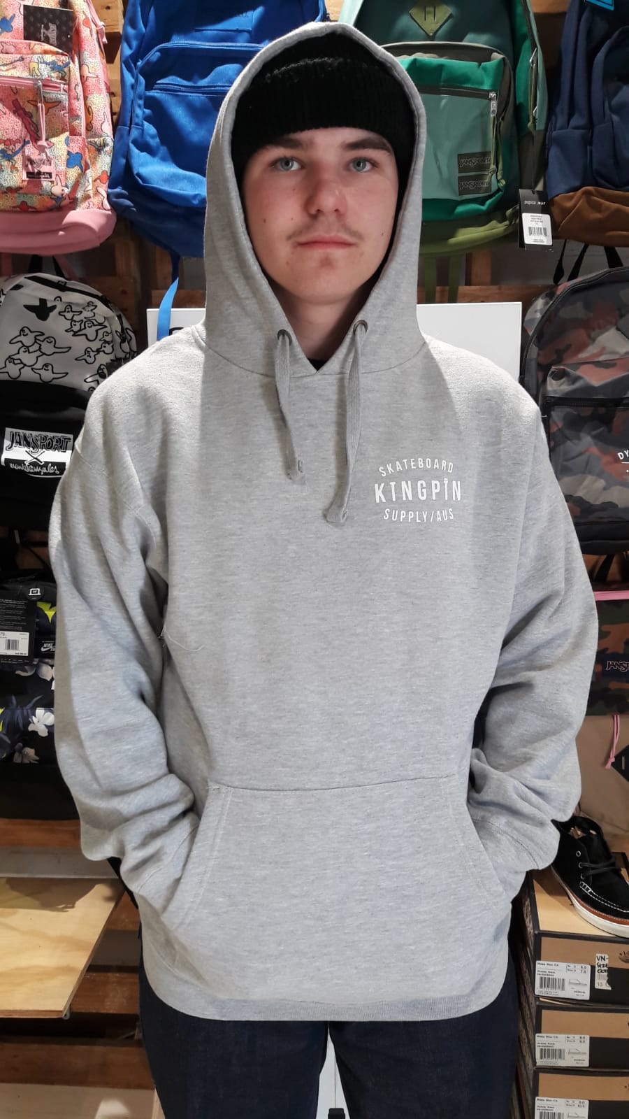 Kingpin Skate Supply Hood Retro Heather Grey Skateboard Hoody Pullover Hoodie