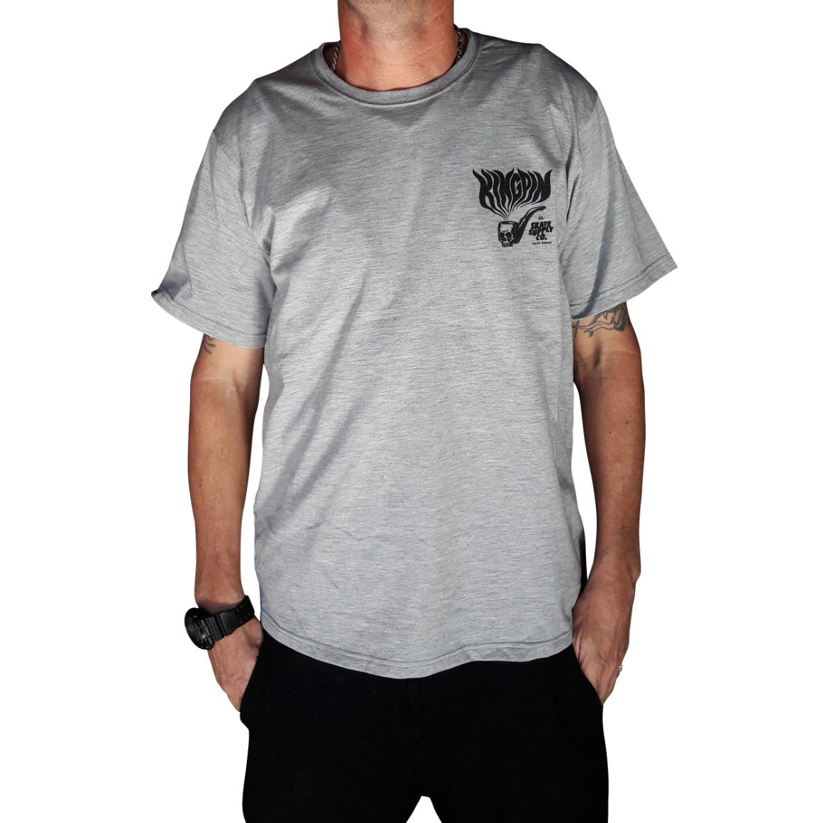Kingpin Skate Supply Youth Tee Hazy Deeds Grey Marle New Skateboard T Shirt