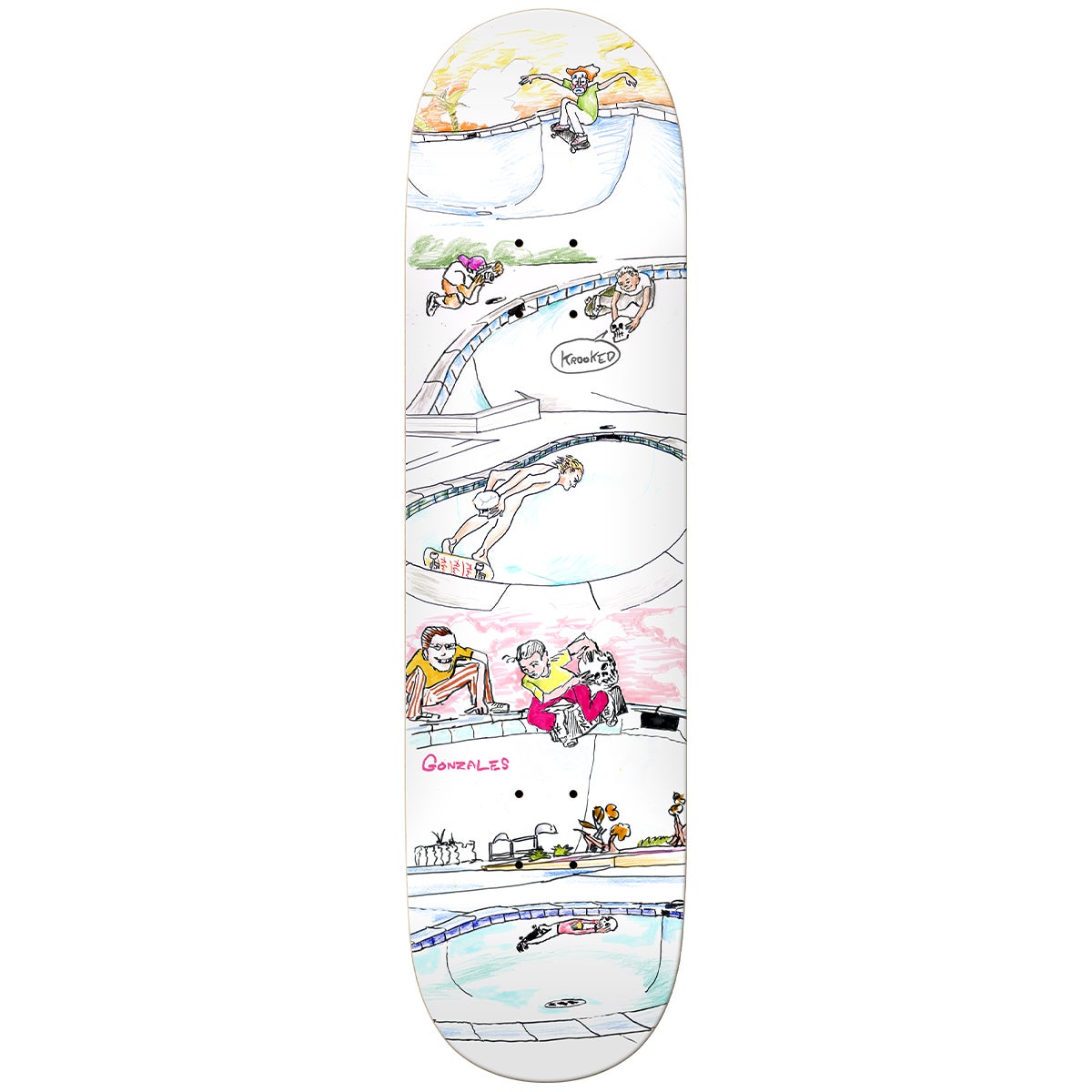 Krooked Skateboard Deck Gonz Skull Ride 8.75" Mark Gonzales