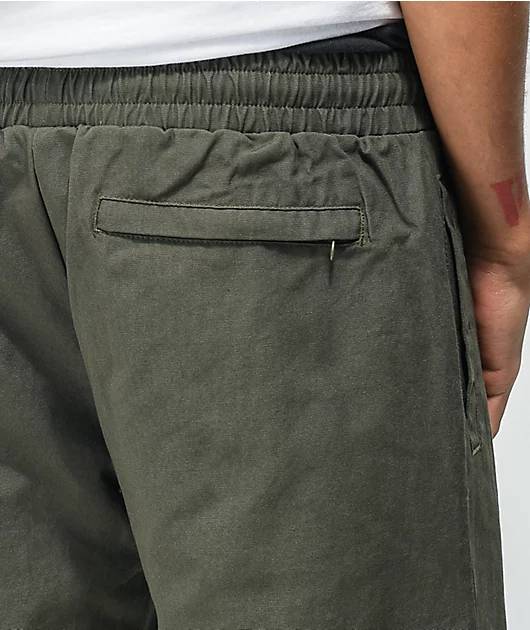 Krooked Pant Eyes Olive Red EMB Elastic Stretch Waist Skateboard Bmx Pants