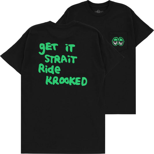 Krooked Tee Pocket Strait Eyes Black/Green Skateboard T-Shirt