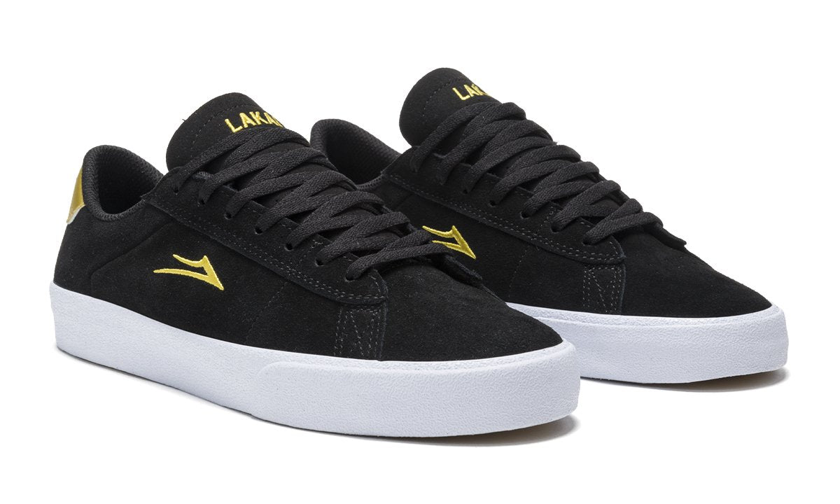 Lakai Shoes Newport Black Gold Suede Usa Size Skateboard Sneakers
