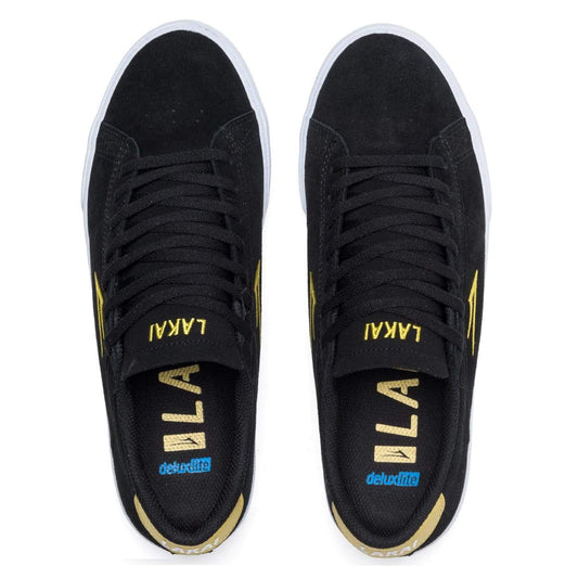 Lakai Shoes Newport Black Gold Suede USA SIZE Skateboard Sneakers