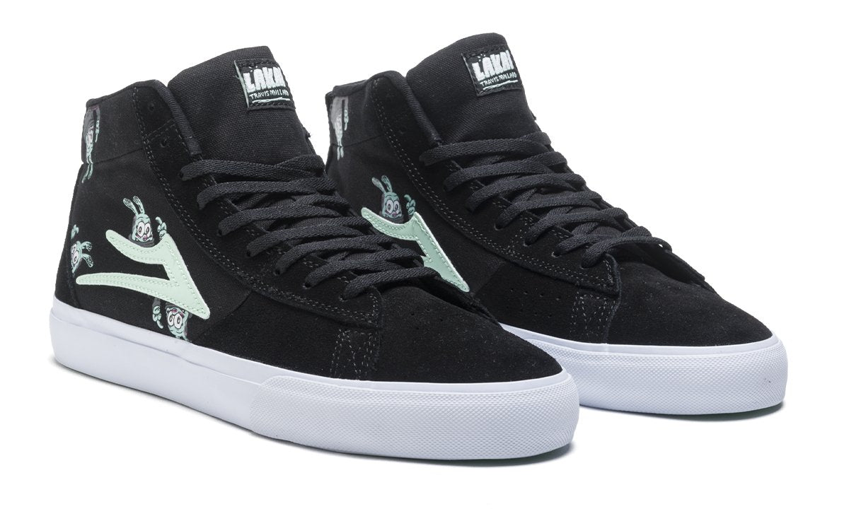 Lakai Shoes Newport Hi Black Mint Suede Usa Size Skateboard Sneakers