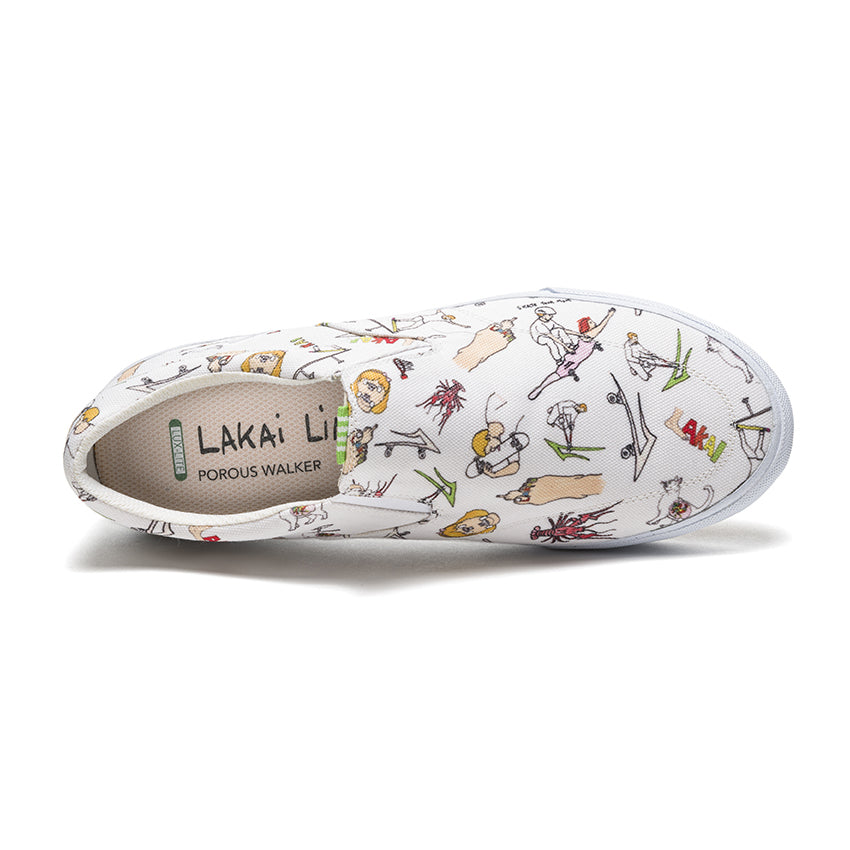 Lakai Shoes Owen VLK White Canvas Slip-on Porous Walker Skateboard Sneakers