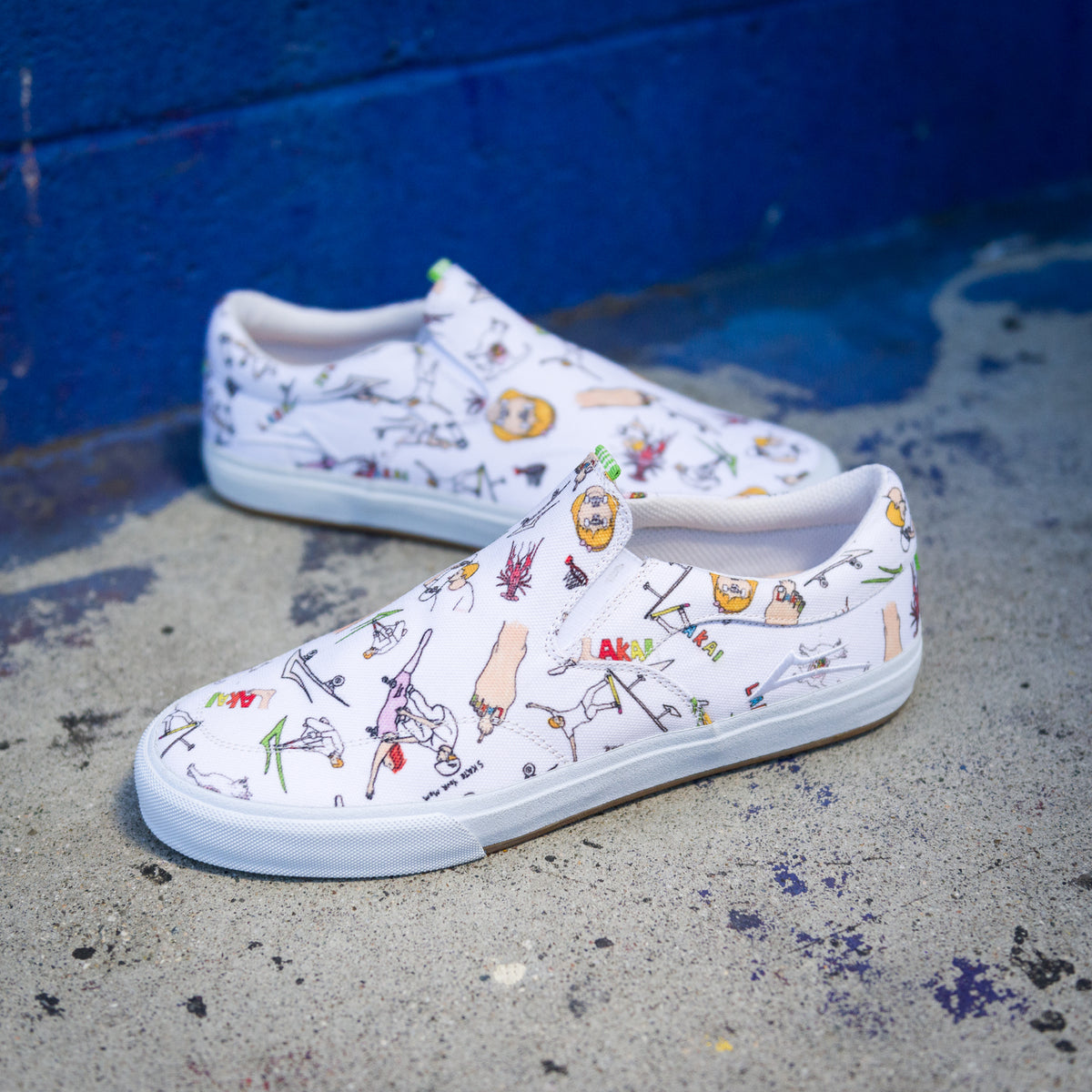 Lakai Shoes Owen Vlk White Canvas Slip On Porous Walker Skateboard Sneakers