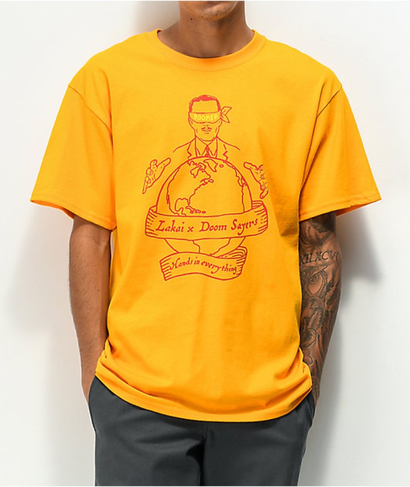Lakai Shoes Tee X Doomsayers Club Corp World Yellow Skateboard T Shirt