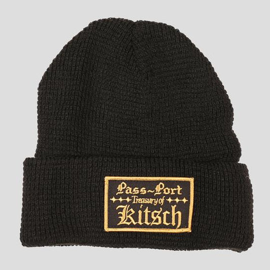Passport Beanie Treasury Waffle Knit Black OSFA Pass port Skateboard Headwear