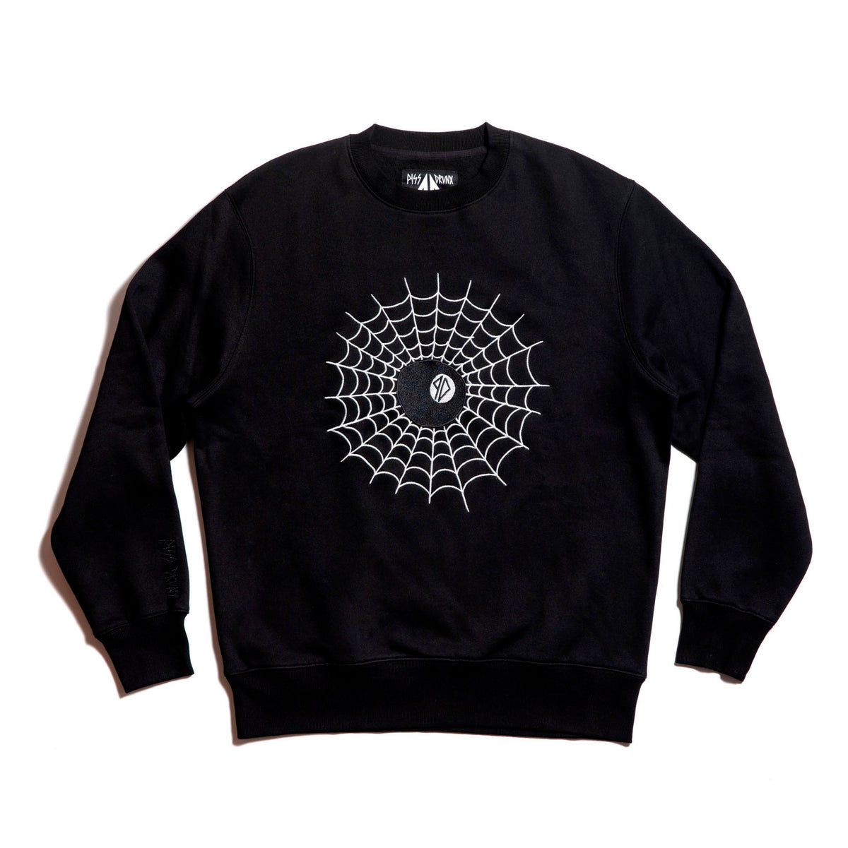 Piss Drunx X Lotties Moey Crew Web 8Ball Black Skateboard Crewneck
