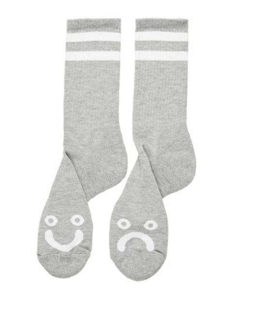 Polar Skate Co Socks Happy Sad Heather Grey Classic Crew OSFM Skateboard Sox