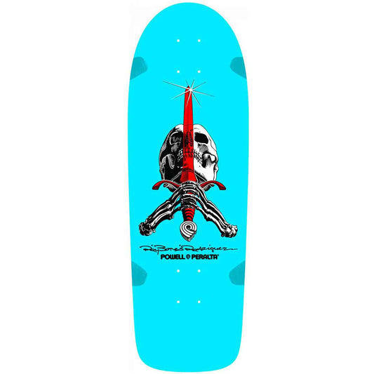 Powell Peralta Skateboard Deck OG Rodriguez Skull & Sword Light Blue 10" Reissue