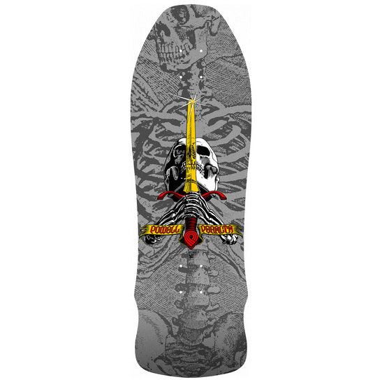 Powell Peralta Skateboard Deck Skull & Sword Silver Geegah 9.75" Reissue