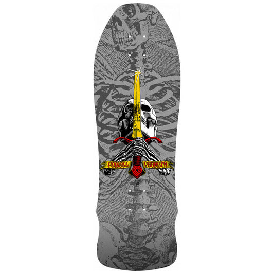 Powell Peralta Skateboard Deck Skull & Sword Silver Geegah 9.75" Reissue